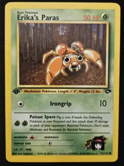 1st Edition Erika's Paras 71/132 Gym Challenge WoTC Pokemon Trading CG 2000 LP - Image 1