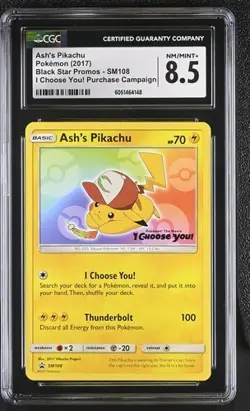 CGC 8.5 ASH'S PIKACHU SM108 BLACK STAR PROMO I CHOOSE YOU POKEMON NM/ MINT - Image 1