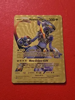 Pokemon Shadow Mewtwo GX 300hp Gold Foil Fan Art Collector Card TCG - Image 1