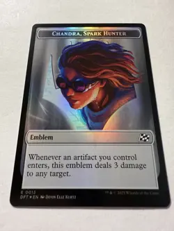 Emblem - Chandra, Spark Hunter Vehicle Double-Sided Token Aetherdrift Foil - Image 1