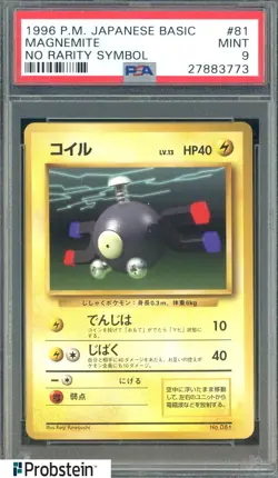 1996 Pokemon Base Set Japanese No Rarity Symbol #081 Magnemite PSA 9 MINT - Image 1