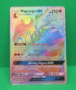 Pokemon SM Lost Thunder MINT Condition Rainbow Hyper Rare Magcargo GX 218/214 - Image 1