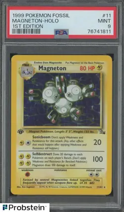 1999 Pokemon Fossil 1st Edition #11 Magneton Holo PSA 9 MINT - Image 1