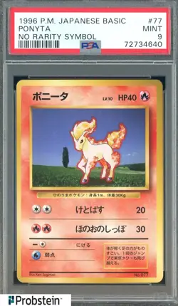 1996 Pokemon Base Set Japanese No Rarity Symbol #077 Ponyta PSA 9 MINT - Image 1