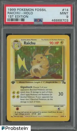 1999 Pokemon Fossil 1st Edition #14 Raichu Holo PSA 9 MINT - Image 1