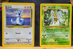 Pokemon Lot of 2 Base Set Cards Non Holo Beedrill & Dratini LP - Image 1