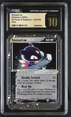 CGC 10 PRISTINE Sneasel ex EX Ruby & Sapphire 103/109 Holo SWIRL Pokemon Card - Image 1
