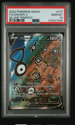 2022 POKEMON SWORD & SHIELD SILVER TEMPEST #177 FULL ART ALT ART UNOWN V PSA 10 - Image 1