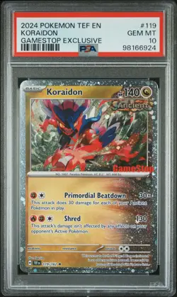 2024 POKEMON TEF EN-TEMPORAL FORCES GAMESTOP EXCLUSIVE #119 KORAIDON PSA 10 - Image 1