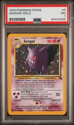 1999 Pokemon Fossil Gengar #5 Holo PSA 7 NM - Image 1