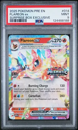 2025 POKEMON PRE EN-PRISMATIC EVOLUTIONS SURPRISE BOX EXCLUSIVE FLAREON EX PSA 9 - Image 1