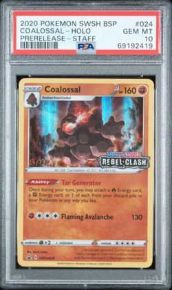 PSA 10 STAFF 2020 Pokemon Swsh Black Star Promo 024 Coalossal Holo Prerelease - Image 1