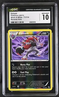 CGC 10 GEM MINT Zoroark 2011 Black & White 71/114 Reverse Holo Pokemon Card - Image 1