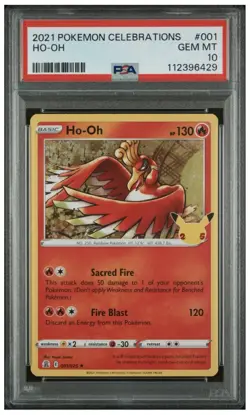 PSA 10 GEM MINT Ho-Oh 001/025 Celebrations HOLO Rare Pokemon Card #001 LOW POP - Image 1
