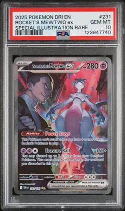 2025 POKEMON DRI SPECIAL ILLUSTRATION RARE #231 TEAM ROCKET'S MEWTWO EX PSA 10 - Image 1