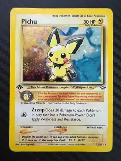 Pokemon TCG Pichu with SWIRl 12/111 1st First Edition Neo Genesis Holo DMG - Image 1