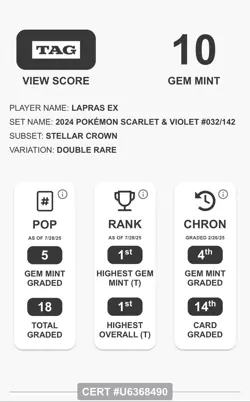 Pokemon TCG Lapras EX 32/142 Stellar Crown Ultra Rare Card TAG 10 - Image 3