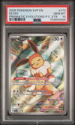 2025 POKEMON PRISMATIC EVOLUTIONS POKEMON CENTER ETB SVP PROMO #173 EEVEE PSA 10 - Image 1