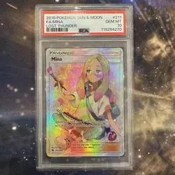PSA 10 Pokemon Mina Full Art 211/214 S&M Lost Thunder FA Trainer Gem Mint 2018 - Image 1