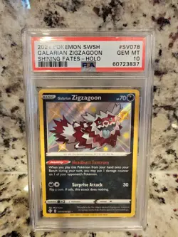 PSA 10 GEM MINT! Galarian Zigzagoon 2021 Pokemon Shining Fates SV078 Low Pop! - Image 1