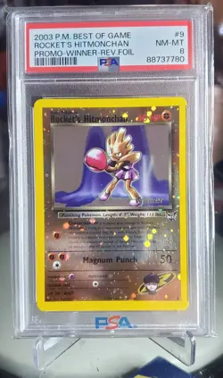 2003 Pokemon #9 Rockets Hitmonchan Reverse Foil PSA 8 - Image 1