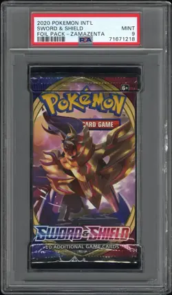 PSA 9 Mint Pokemon Sword & Shield Base Foil Booster Pack Zamazenta - Image 1