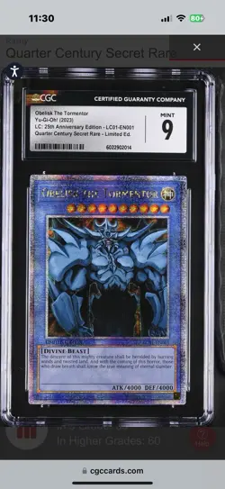 CGC 9 Obelisk the Tormentor LC01-EN001 Quarter Century Rare YU-GI-OH! - Image 1