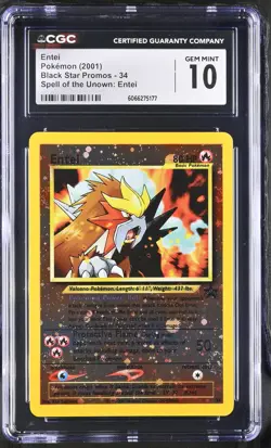 CGC 10 GEM MINT Entei 2001 Black Star Promo 34 Reverse Holo Pokemon Card - Image 1