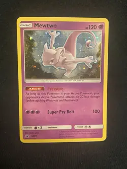 Mewtwo Holo SM77 Sun & Moon Black Star Promo LP Pokemon Card w/ Swirl - Image 1