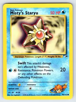 Misty's Staryu 90/132 Gym Heroes Pokemon Card Vintage WOTC Common - Nm/Vlp - Image 1