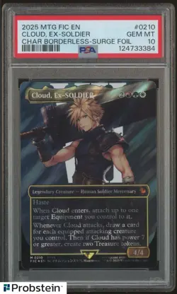 2025 MTG Final Fantasy Borderless Surge Foil 0210 Cloud Ex-Soldier PSA 10 GEM MT - Image 1