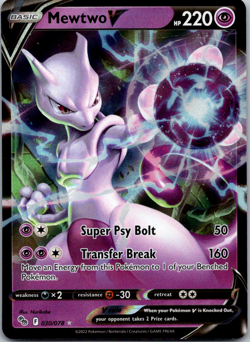 Mewtwo V 030/078 Pokemon GO Ultra Rare Holo Pokemon Trading Card Game 2022 NM - Image 1