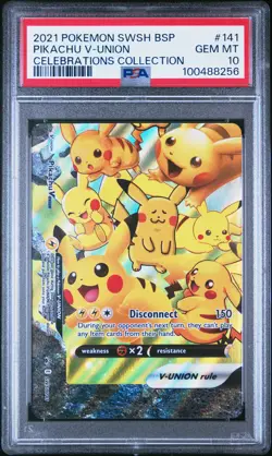 2021 POKEMON SWSH BLACK STAR PROMO CELEBRATIONS COLL #141 PIKACHU V-UNION PSA 10 - Image 1