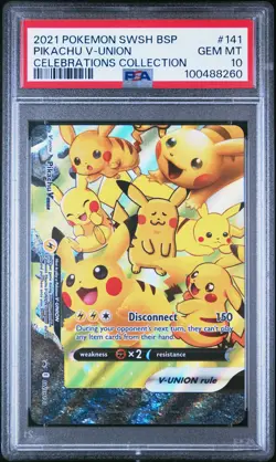 2021 POKEMON SWSH BLACK STAR PROMO CELEBRATIONS COLL #141 PIKACHU V-UNION PSA 10 - Image 1