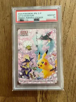 PSA 10 Pokemon Pikachu Let's Have Fun Spring Pokeka Sticker Promo Japanese 2020 - Image 1