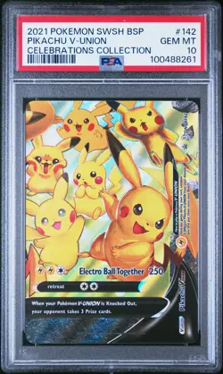 2021 POKEMON SWSH BLACK STAR PROMO CELEBRATIONS COLL #142 PIKACHU V-UNION PSA 10 - Image 1
