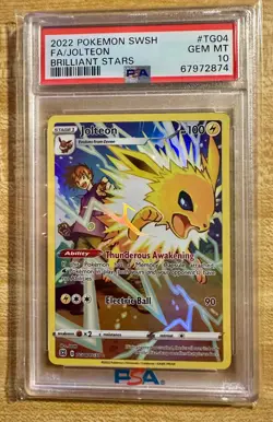 2022 POKEMON SWORD & SHIELD BRILLIANT STARS #TG04 FULL ART/JOLTEON - PSA 10 - Image 1