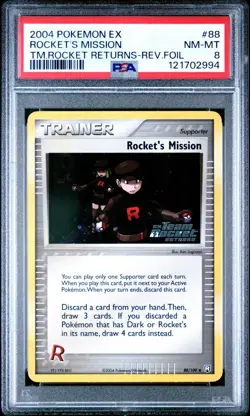 Pokemon Card EX TEAM ROCKET RETURNS 88 ROCKET'S MISSION-REVERSE FOIL PSA 8 NM-MT - Image 1