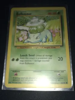 1x Pokemon Base UNLIMITED EDITION Card 44/102 Bulbasaur LP Free Shipping - Image 1