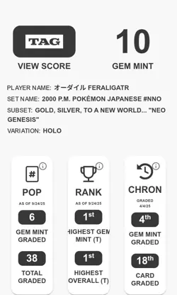 Pokemon 2000 Japanese Neo Premium File #160 Feraligat-Holo TAG 10 RANK 1 - Image 3