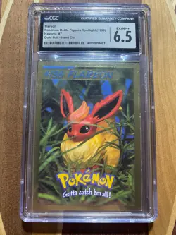 CGC 6.5 FLAREON 136 POKEMON 1999 BATTLE FIGURES SPOTLIGHT GOLD FOIL HAND CUT - Image 1
