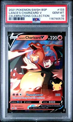 2021 POKEMON SWSH BLACK STAR PROMO CELEBRATIONS COLL LANCE'S CHARIZARD V PSA 10 - Image 1