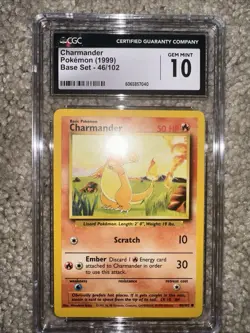CGC 10 GEM MINT Charmander 1999 Base Set 46/102 Pokemon Card Unlimited - Image 2