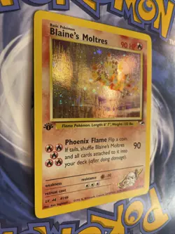 Holo Foil Blaine's Moltres # 1/132 1st Edition Gym Heroes Set Pokemon Cards LP - Image 2