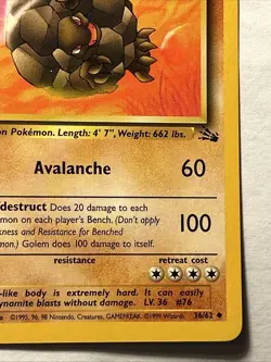 1st Edition Golem 36/62 Fossil Set Pokemon TCG Vintage WOTC LP - Image 5