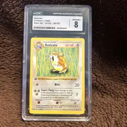 Graded CGC 8 Shadowless 1st Edition Base Set Raticate #40 Pokemon TCG - Image 1