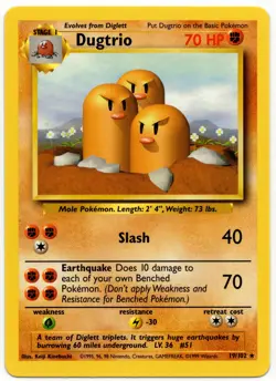1999 Pokemon Base Set Dugtrio #19/102 Non-Holo Rare LP+ - Image 1