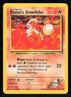 Pokemon Gym Heroes #62/132 Blaine's Growlithe Card TCCCX - Image 1