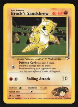 Pokemon Gym Heroes #071/132 Brock's Sandshrew (71) Card TCCCX - Image 1