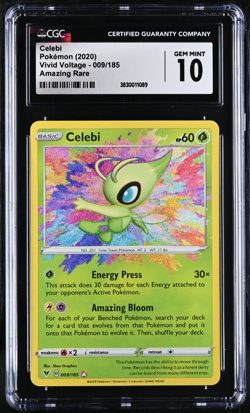 CGC 10 GEM MINT Celebi 2020 Vivid Voltage 009/185 Amazing Rare Pokemon Card - Image 1